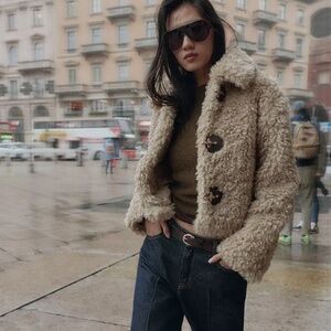 Zara faux fur beige coat size XS
